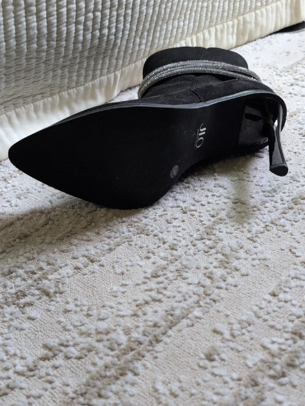 Black Suede Ankle Boots with Rhinestone Strap